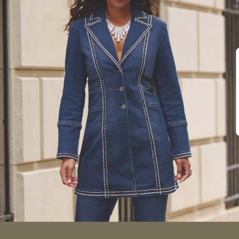Midnight Velvet Denim Long Jacket - Picture 12 of 14